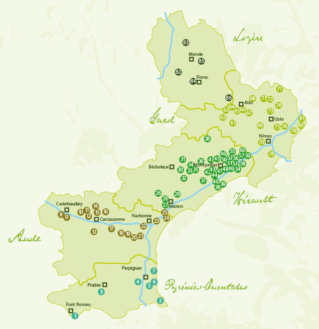 Carte des parcs & jardins en Languedoc-Roussillon
